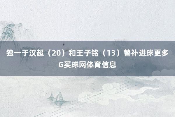 独一于汉超（20）和王子铭（13）替补进球更多G买球网体育信息